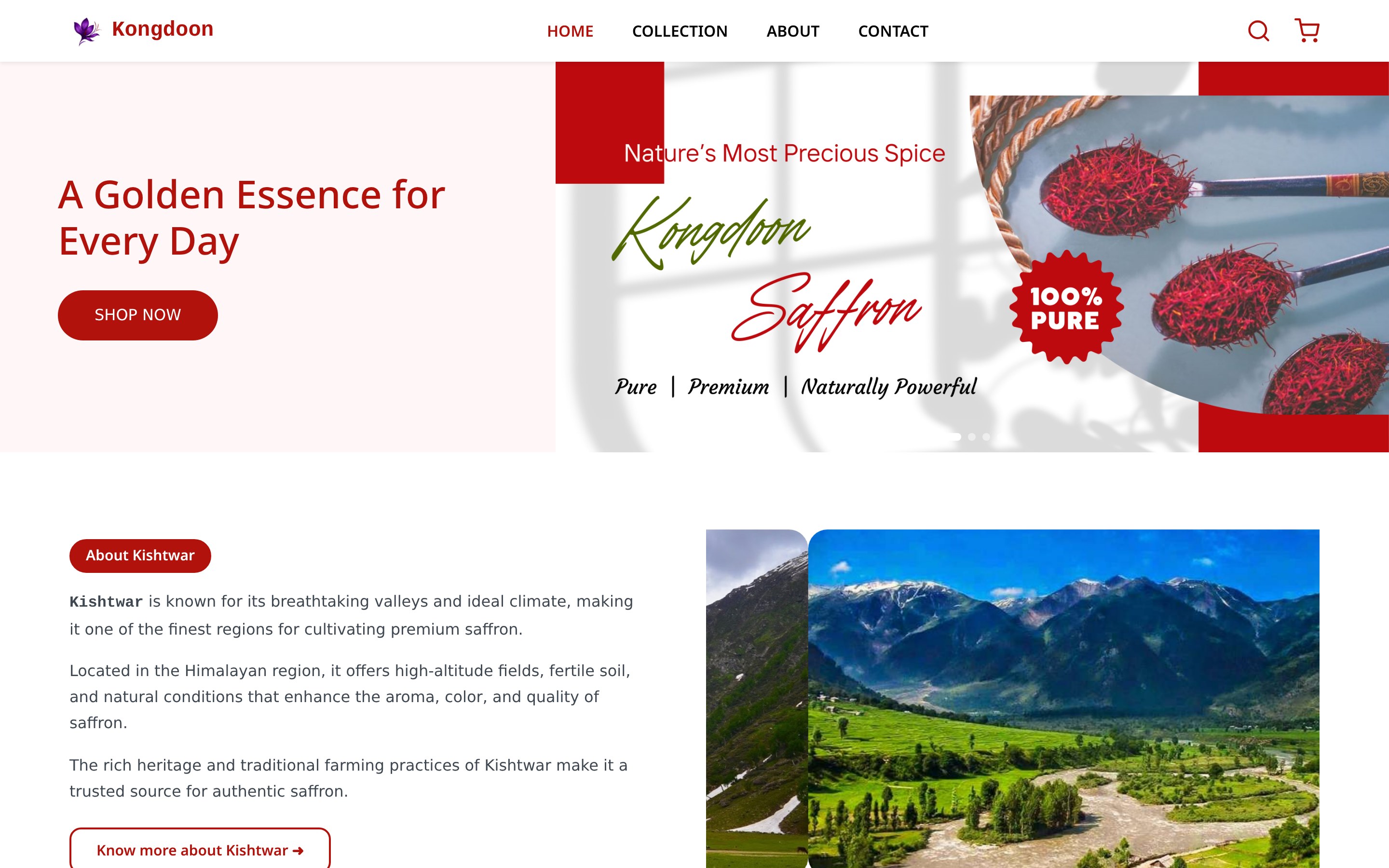 Kongdoon premium saffron e-commerce store homepage